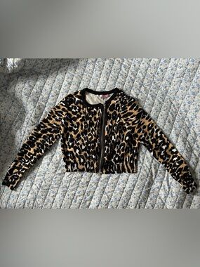 Tracy Reese Sweater Women's Animal Print Long Sleeve Crop Cardigan Size S